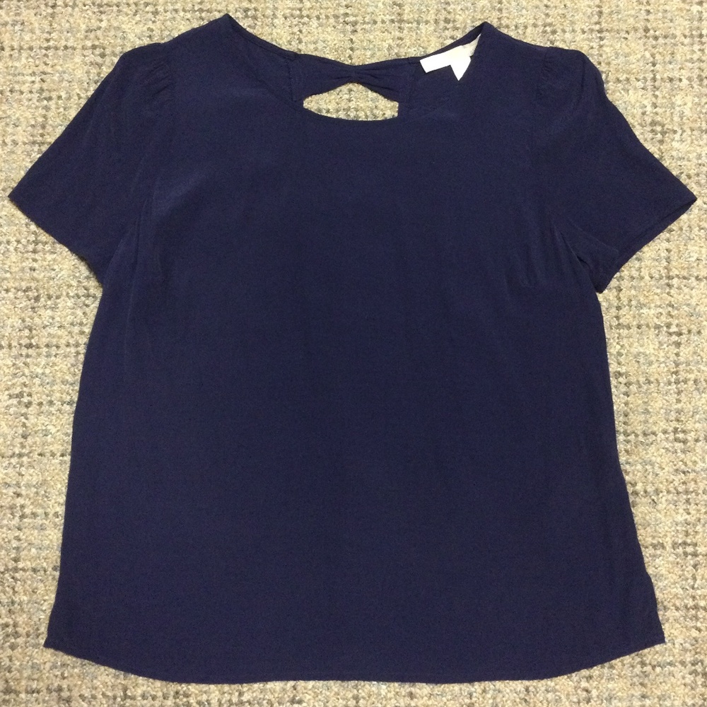 Forever 21 Navy Blue Short Sleeve Dress Top with Open Bow Back Design * Small